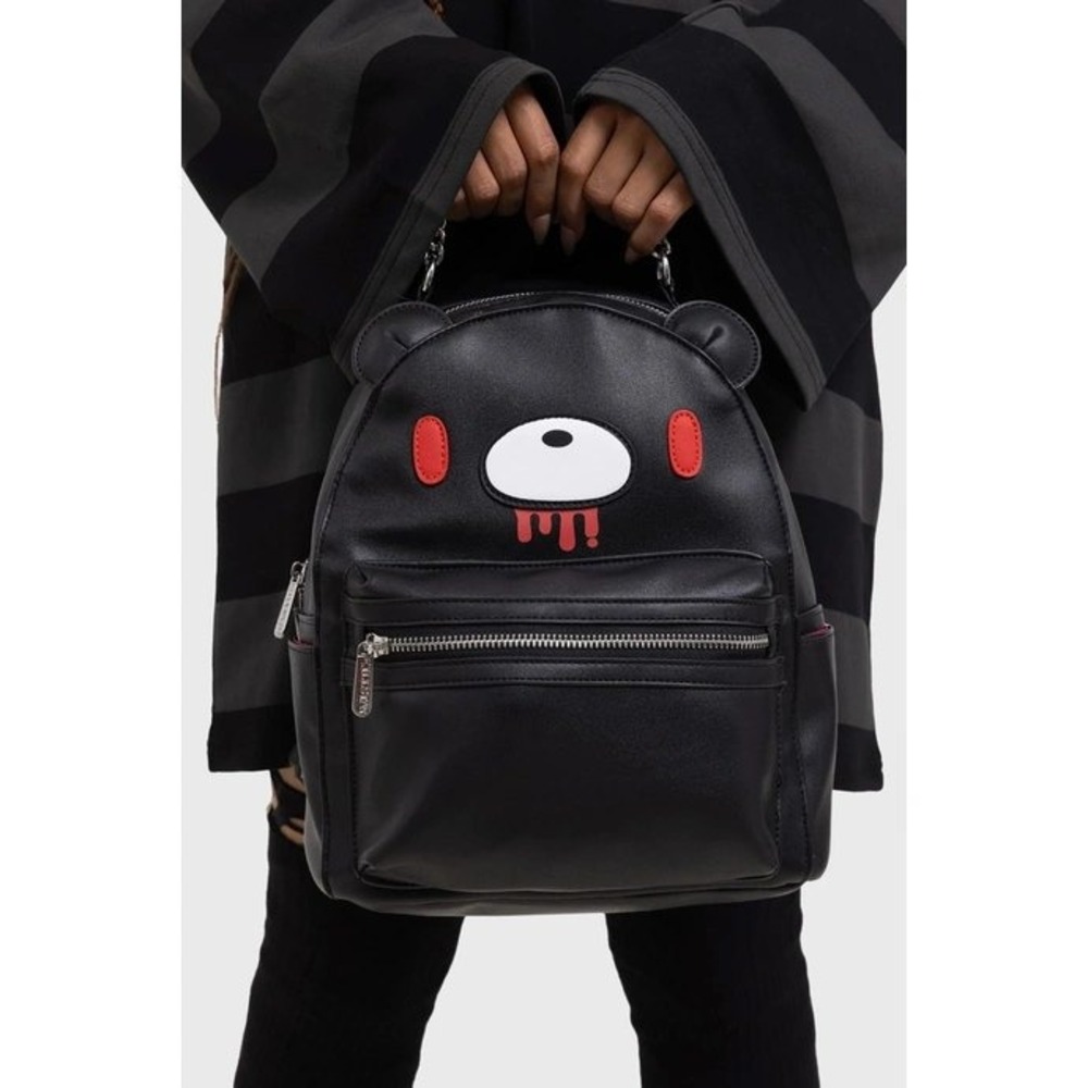 Killstar Gloomy Bear Black Vegan Leather Backpack Goth Punk Graphic Bag